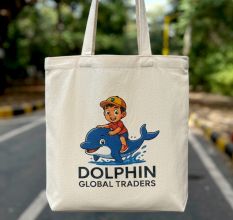 Dolphin Voyage Illustrated Cotton Tote Bag